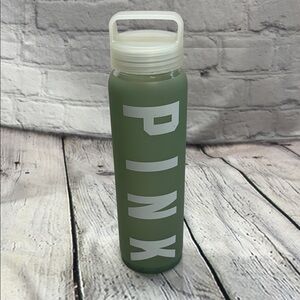 Green Water Bottle with White PINK Logo